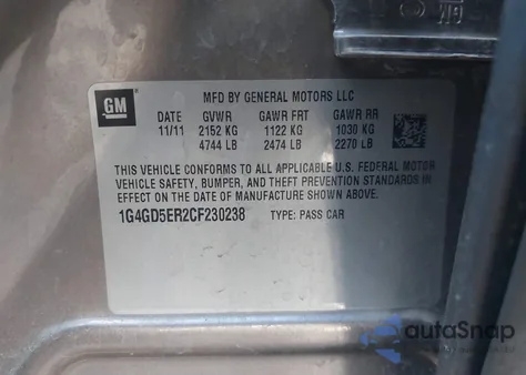 2012 Buick Lacrosse Premium 1 Group из США, поврежденный, VIN 1G4GD5ER2CF230238